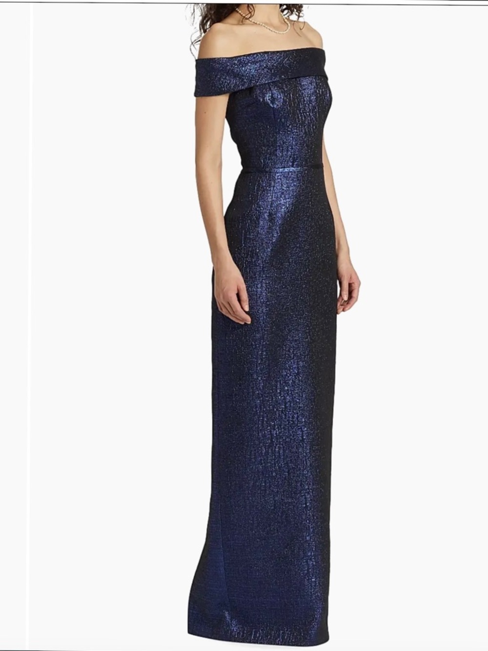 Teri Jon by Rickie Freeman
Off-The-Shoulder Metallic Jacquard Gown